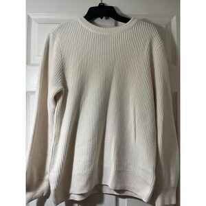 HM Ribbed Knit Sweater Cream Off-White Crew Neck Long Sleeve Size Medium